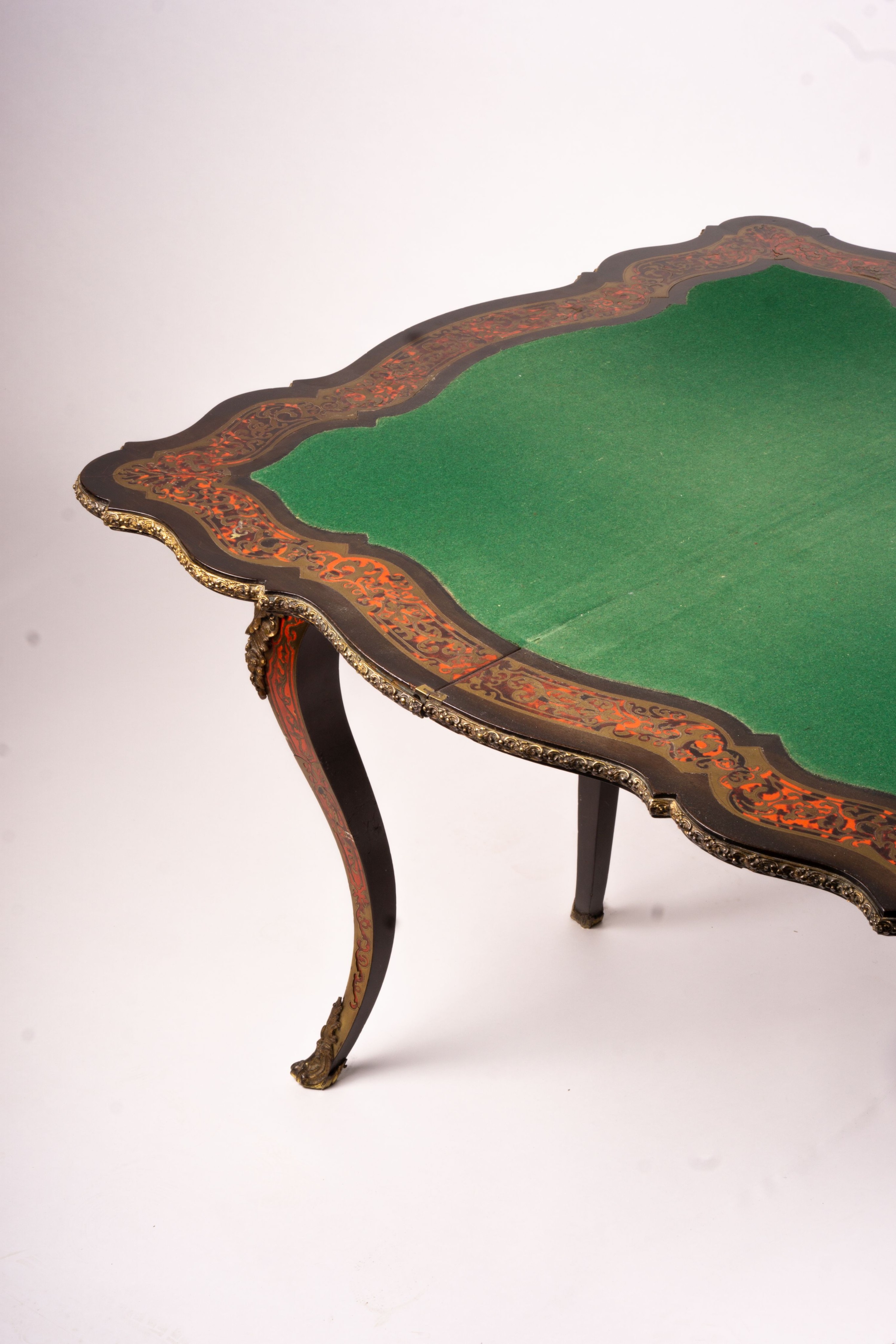 A 19th century Boulle folding card table, width 94cm, depth 46cm, height 74cm